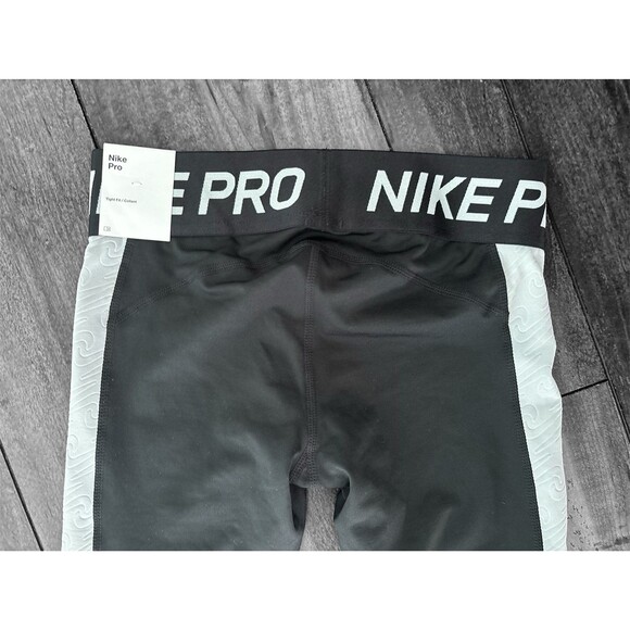 NIKE Pro Dri-Fit Girls Black Gray Mid-Rise Crop Legging Tight Fit Size S + NEW - Picture 5 of 10